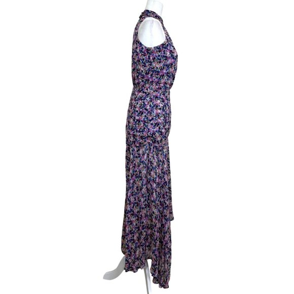 Veronica Beard Floral Silk Leia Dress Halter Asymmetrical Pink Blue Women Size 4 - Picture 5 of 12